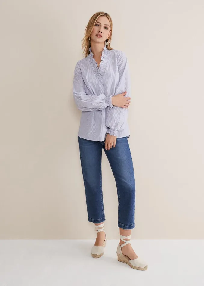 Phase Eight Shirts and Blouses Izara Cotton Striped Ruffle Top Bluewhite 8211 Women Phase Eight Shirts and Blouses Izara Cotton Striped Ruffle Top Bluewhite 8211 Women