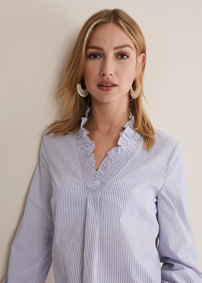Phase Eight Shirts and Blouses Izara Cotton Striped Ruffle Top Bluewhite 8211 Women Phase Eight Shirts and Blouses Izara Cotton Striped Ruffle Top Bluewhite 8211 Women