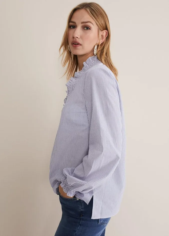 Phase Eight Shirts and Blouses Izara Cotton Striped Ruffle Top Bluewhite 8211 Women Phase Eight Shirts and Blouses Izara Cotton Striped Ruffle Top Bluewhite 8211 Women