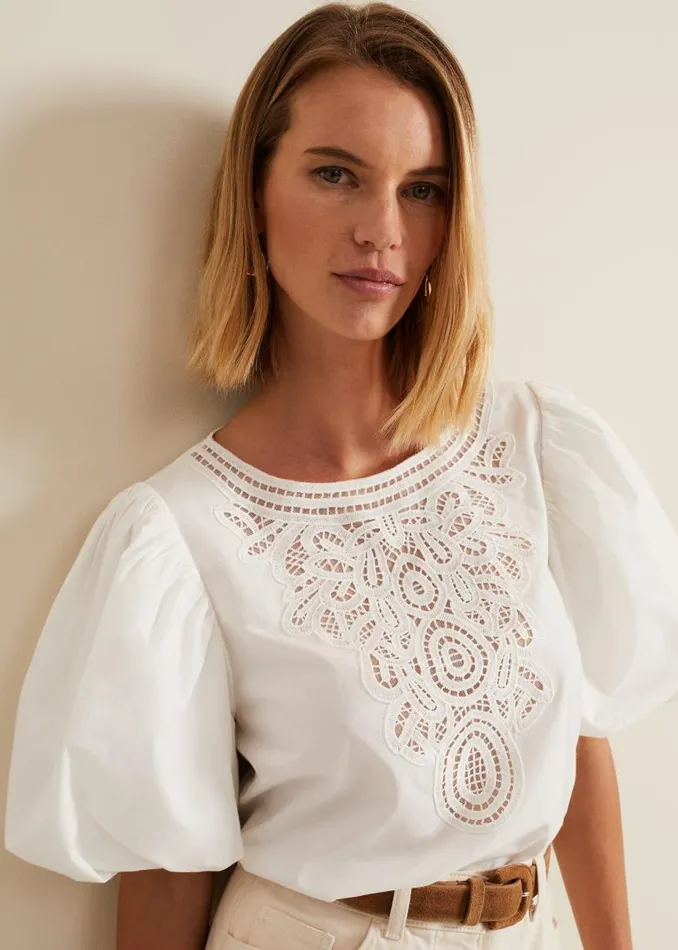 Phase Eight Shirts and Blouses Lillianna Lace Front Blouse White 8211 Women