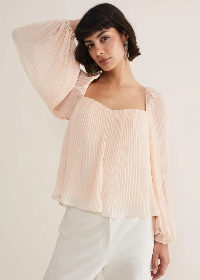 Phase Eight Shirts and Blouses Nysa Pleated Top Soft Pink 8211 Women