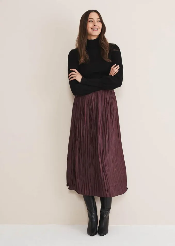 Phase Eight Skirts Kate Plisse Midi Skirt Aubergine 8211 Women