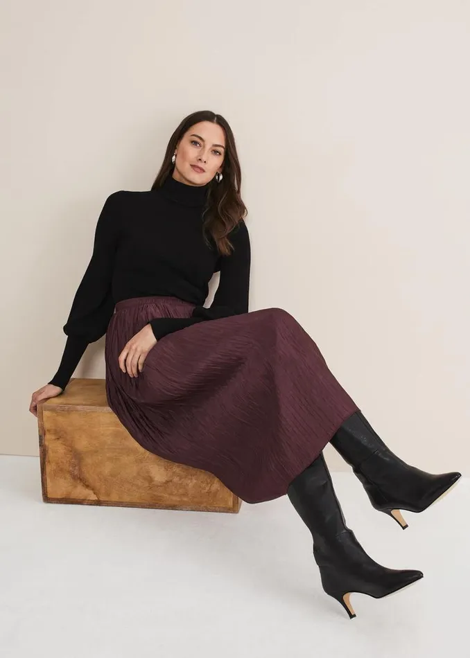Phase Eight Skirts Kate Plisse Midi Skirt Aubergine 8211 Women