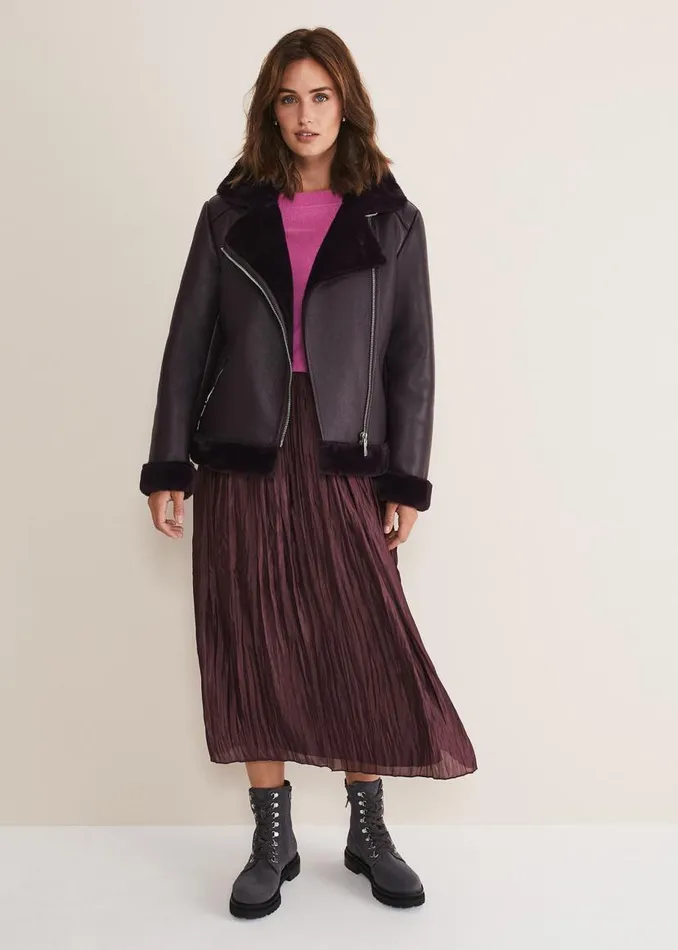 Phase Eight Skirts Kate Plisse Midi Skirt Aubergine 8211 Women
