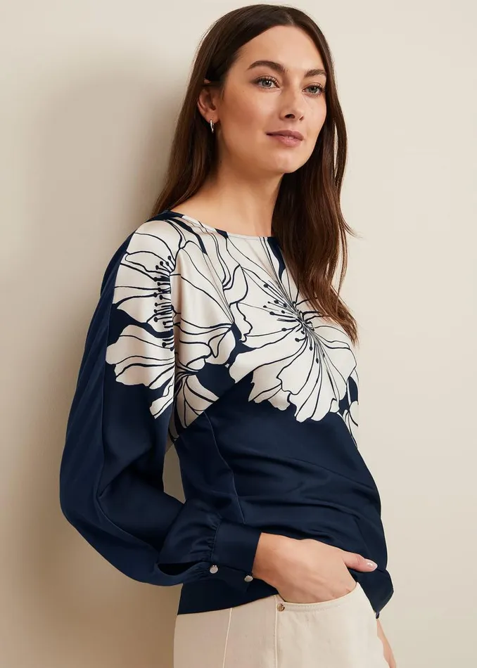 Phase Eight Tops and TShirts Alora Floral Woven Front Top Navy 8211 Women