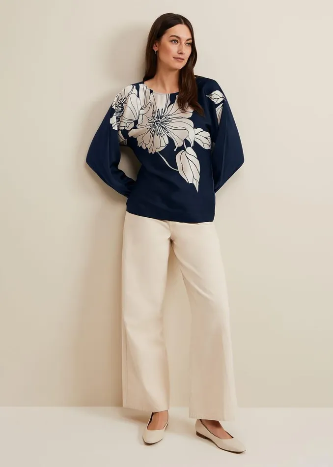 Phase Eight Tops and TShirts Alora Floral Woven Front Top Navy 8211 Women