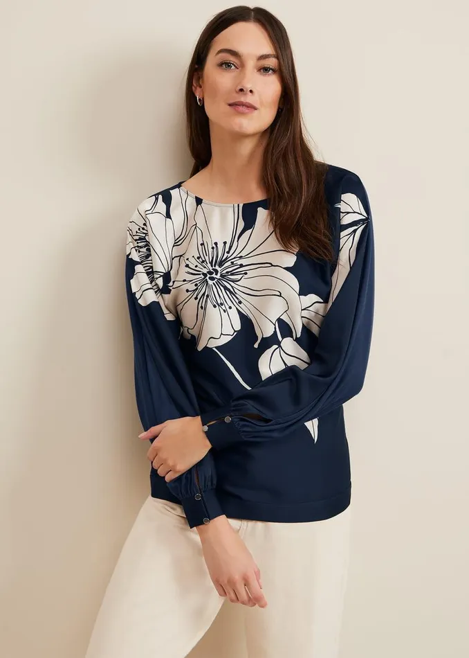 Phase Eight Tops and TShirts Alora Floral Woven Front Top Navy 8211 Women