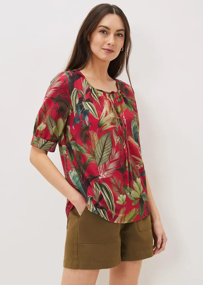 Phase Eight Tops and TShirts Antonia Tropical Print Top Hot Pink 8211 Women