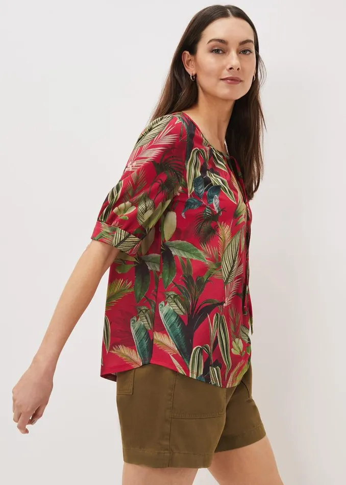 Phase Eight Tops and TShirts Antonia Tropical Print Top Hot Pink 8211 Women