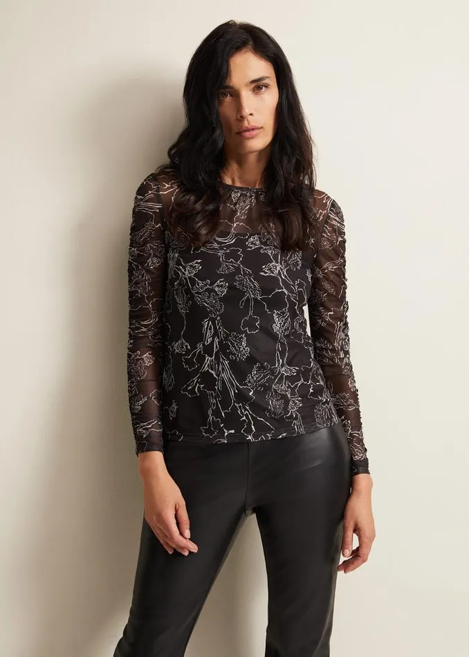 Phase Eight Tops and TShirts Breanna Floral Print Mesh Top Black 8211 Women