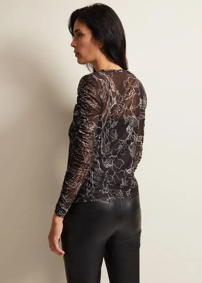 Phase Eight Tops and TShirts Breanna Floral Print Mesh Top Black 8211 Women