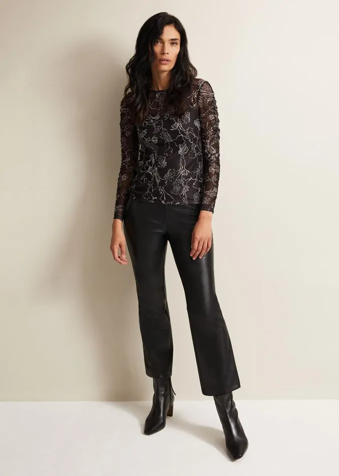 Phase Eight Tops and TShirts Breanna Floral Print Mesh Top Black 8211 Women