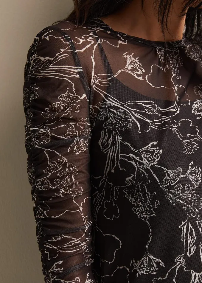 Phase Eight Tops and TShirts Breanna Floral Print Mesh Top Black 8211 Women