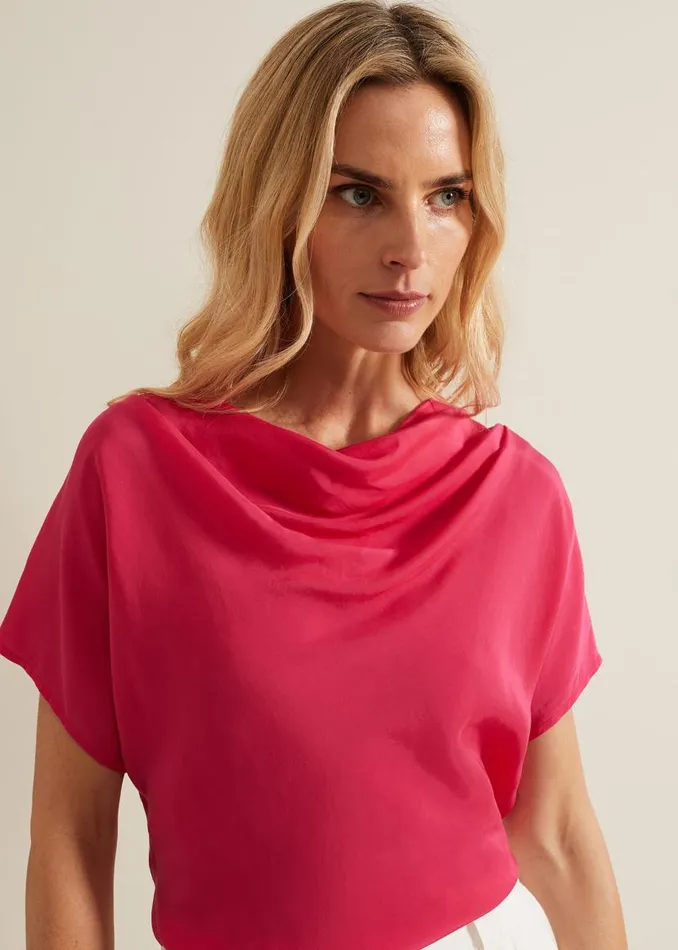 Phase Eight Tops and TShirts Cheryl Cowl Neck Woven Front Top Pink 8211 Women