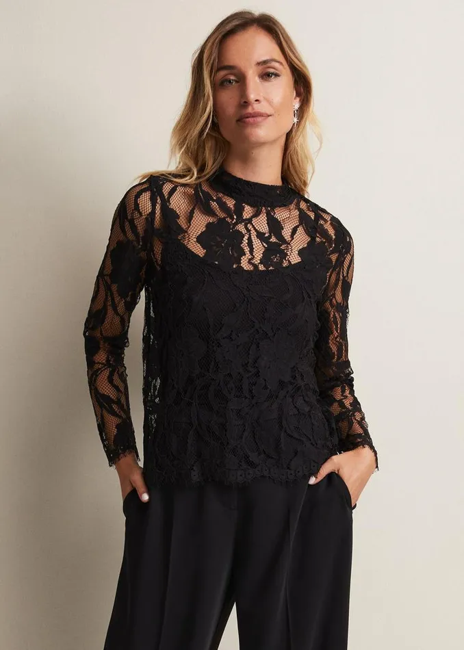 Phase Eight Tops and TShirts Lara Black Lace Top Black 8211 Women