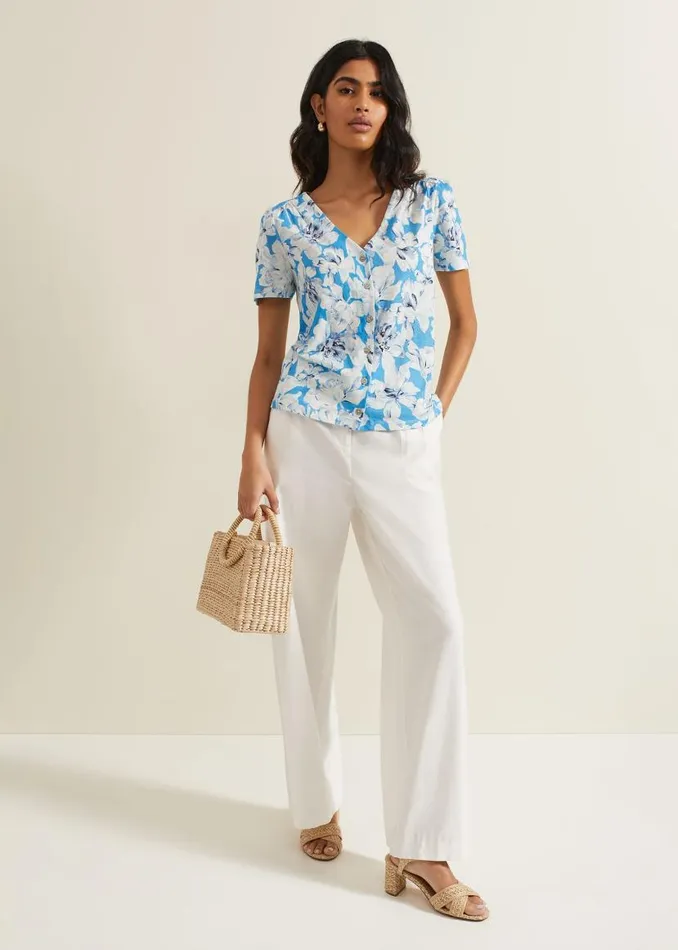 Phase Eight Tops and TShirts Lorenna Floral Print Top Blue 8211 Women