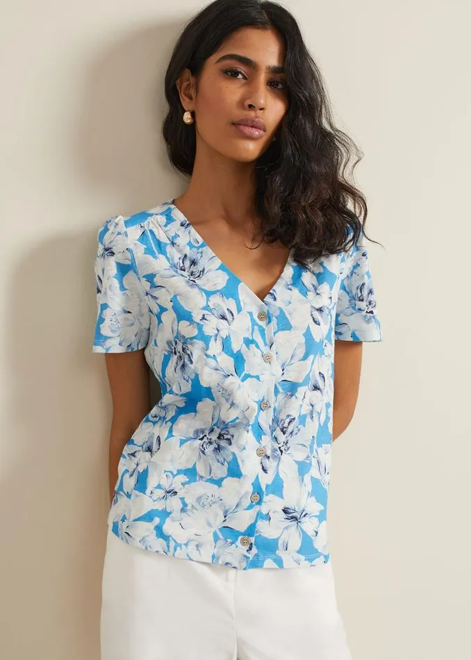 Phase Eight Tops and TShirts Lorenna Floral Print Top Blue 8211 Women