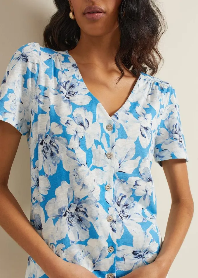 Phase Eight Tops and TShirts Lorenna Floral Print Top Blue 8211 Women