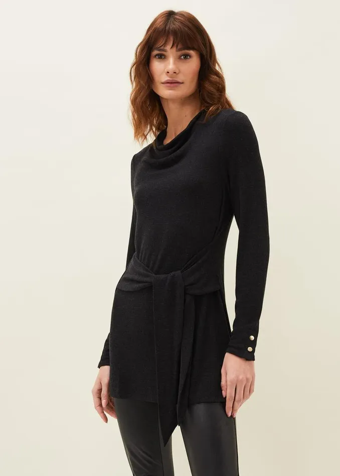 Phase Eight Tops and TShirts Maya Tie Front Longline Top Charcoal 8211 Women