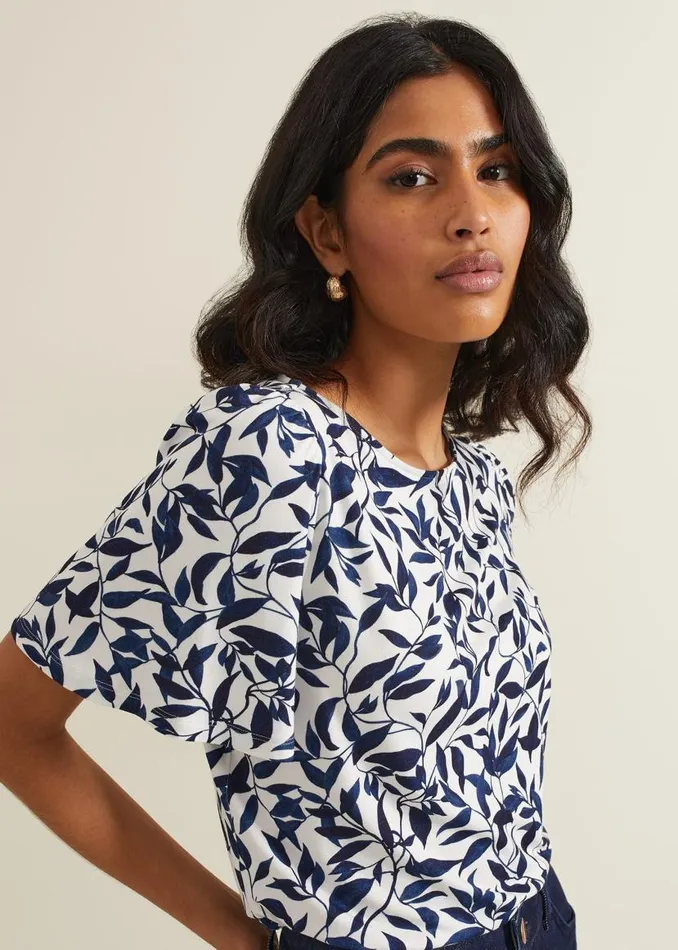 Phase Eight Tops and TShirts Nayana Leaf Print Top Navywhite 8211 Women