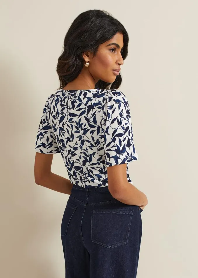Phase Eight Tops and TShirts Nayana Leaf Print Top Navywhite 8211 Women