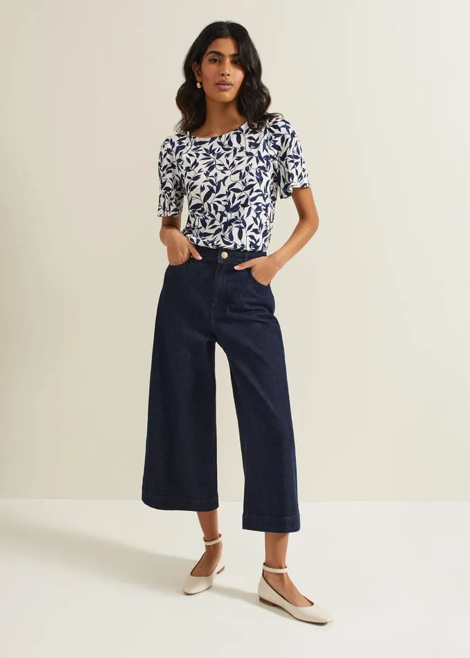 Phase Eight Tops and TShirts Nayana Leaf Print Top Navywhite 8211 Women