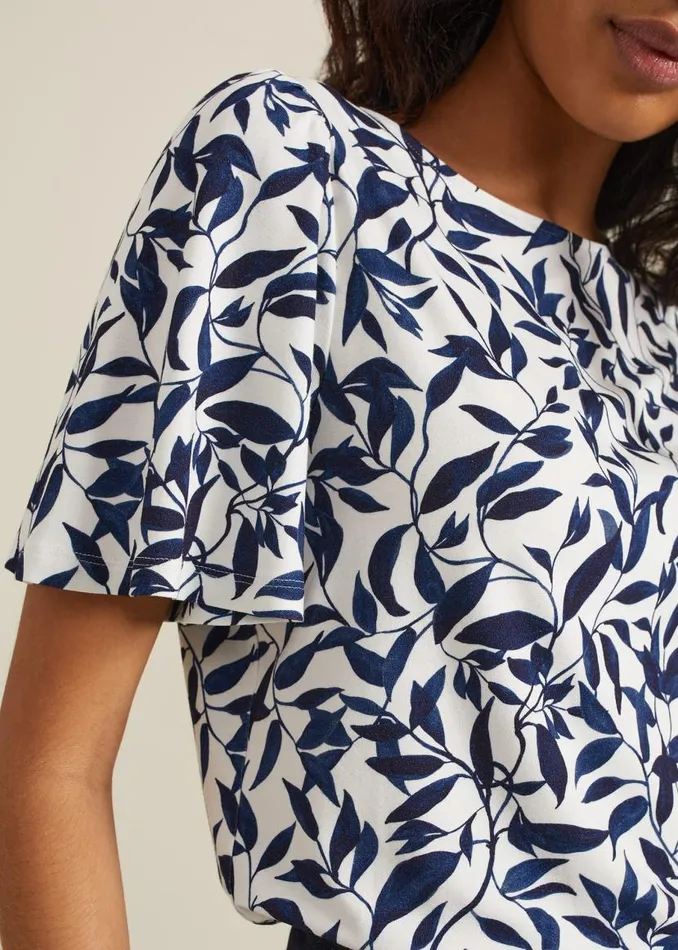 Phase Eight Tops and TShirts Nayana Leaf Print Top Navywhite 8211 Women