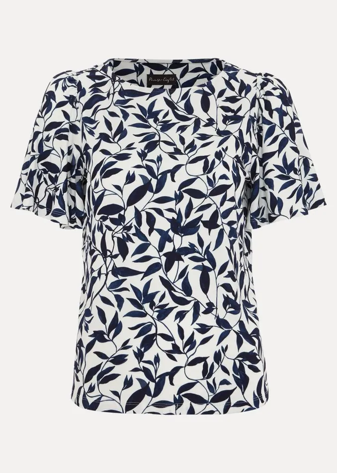 Phase Eight Tops and TShirts Nayana Leaf Print Top Navywhite 8211 Women