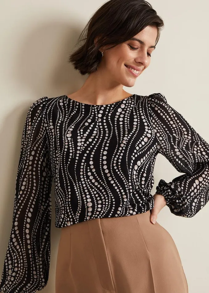 Phase Eight Tops and TShirts Patricia Pearl Print Woven Mix Top Black 8211 Women