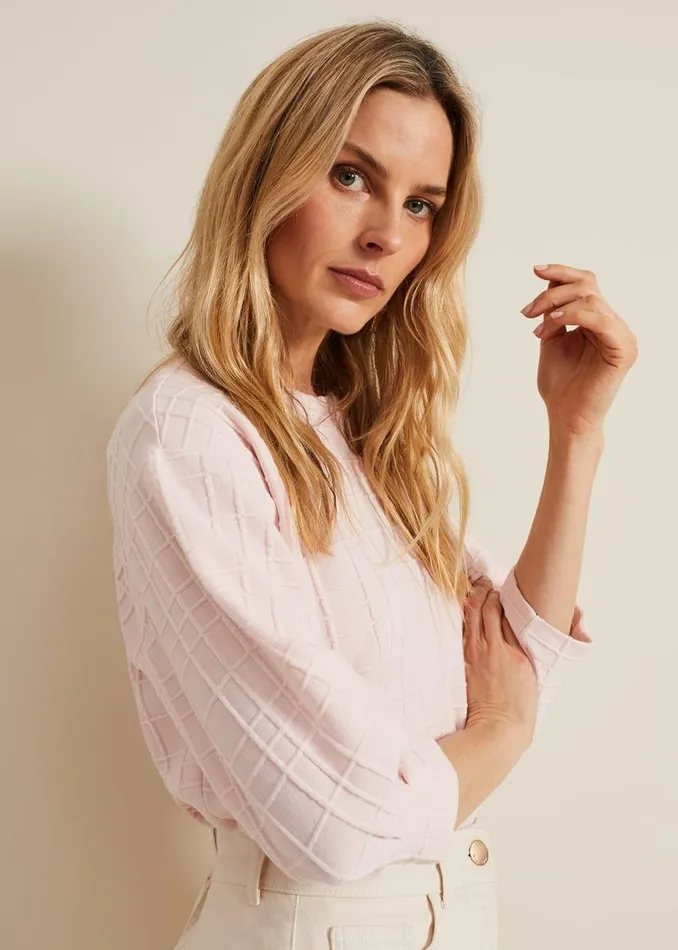 Phase Eight Tops and TShirts Tracy Check Textured Top Pink 8211 Women