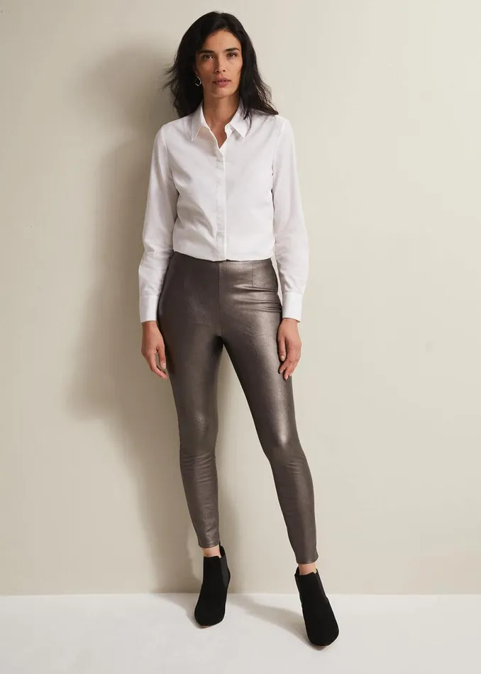 Phase Eight Trousers Amina Silver Faux Leather Jeggings Silver 8211 Women