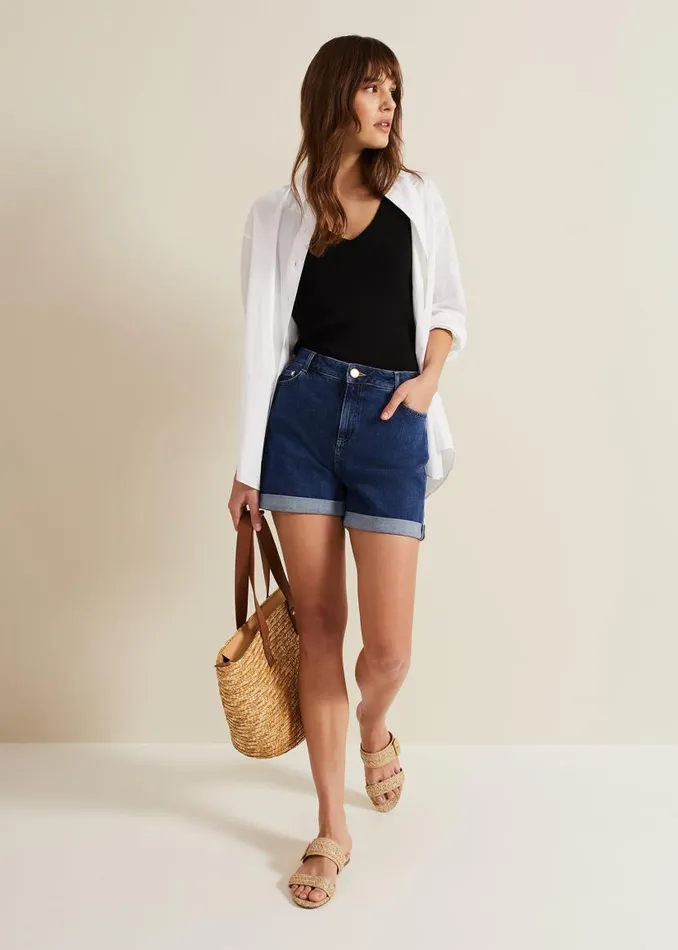 Phase Eight Trousers Denise Denim Shorts Mid Wash Blue 8211 Women