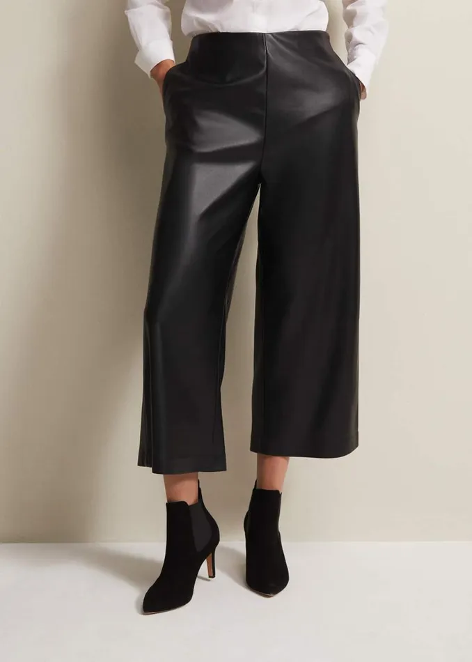 Phase Eight Trousers Emeline Black Faux Leather Culottes Black 8211 Women