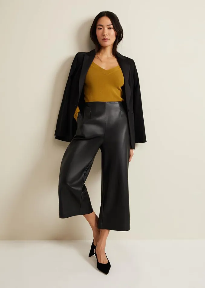Phase Eight Trousers Emeline Black Faux Leather Culottes Black 8211 Women