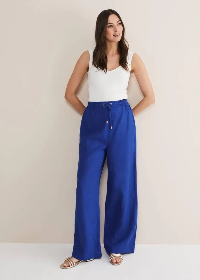 Phase Eight Trousers Lolita Blue Linen Wide Leg Trousers Cobalt 8211 Women