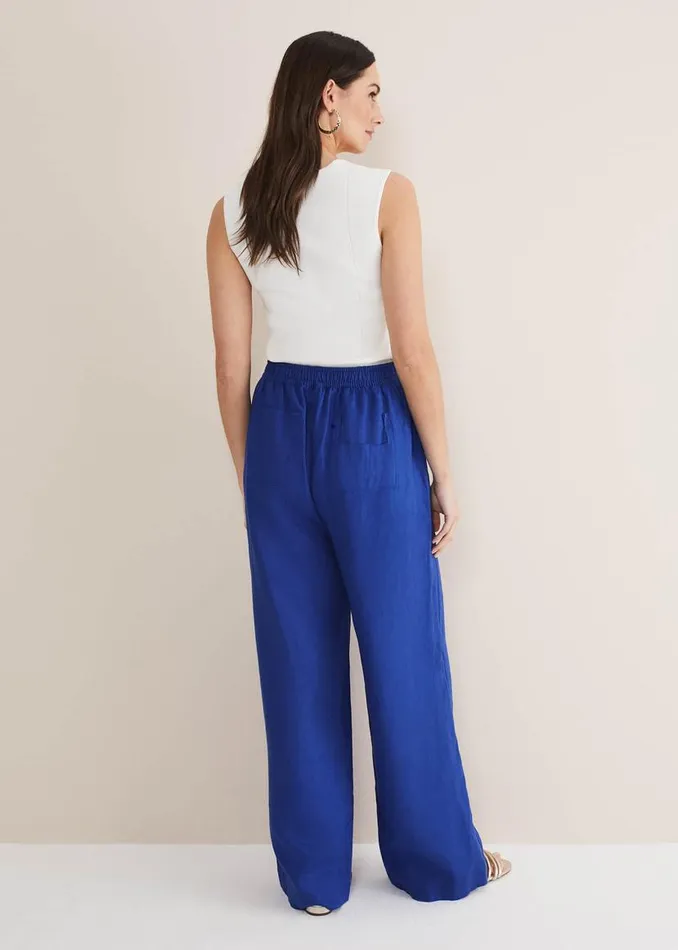 Phase Eight Trousers Lolita Blue Linen Wide Leg Trousers Cobalt 8211 Women