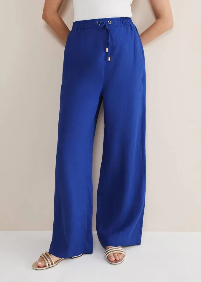 Phase Eight Trousers Lolita Blue Linen Wide Leg Trousers Cobalt 8211 Women