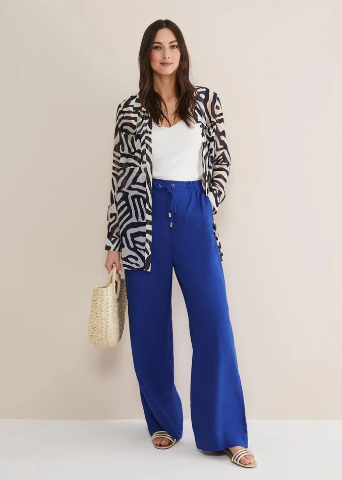 Phase Eight Trousers Lolita Blue Linen Wide Leg Trousers Cobalt 8211 Women