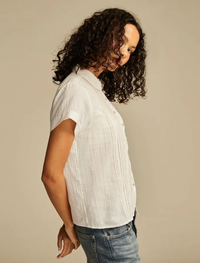 Pintuck Peter Pan Blouse Bright White Women Lucky Brand Blouses