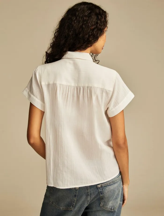 Pintuck Peter Pan Blouse Bright White Women Lucky Brand Blouses