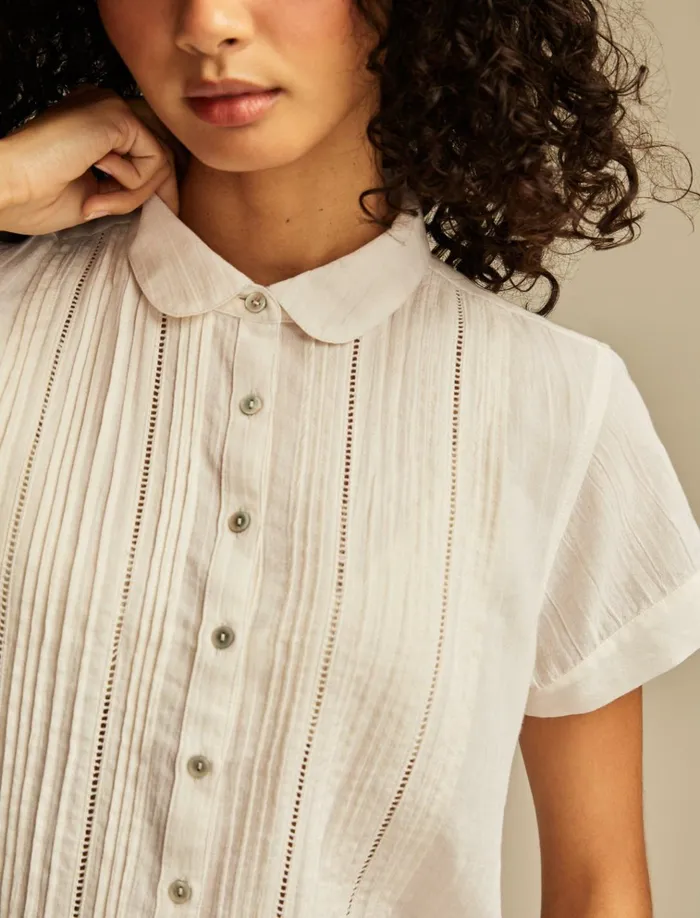 Pintuck Peter Pan Blouse Bright White Women Lucky Brand Blouses
