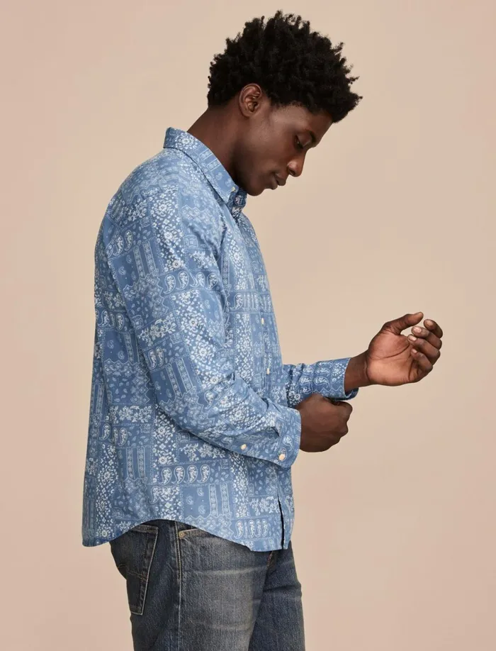 Printed Paisley 1 Pocket Long Sleeve Shirt Blue Multi Men Lucky Brand Shirts and Tops