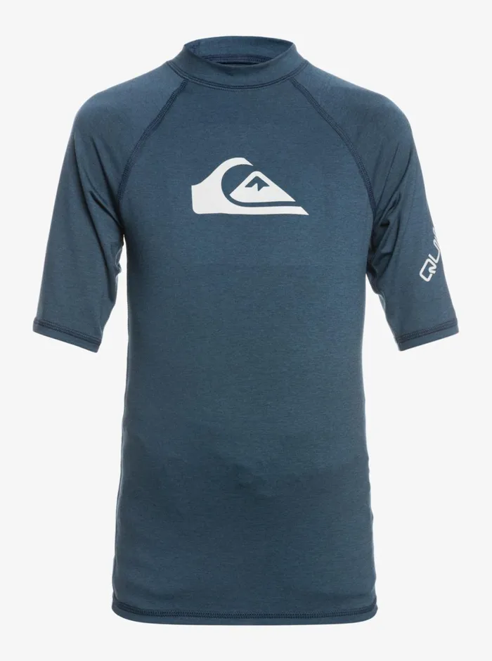 Quiksilver 816 All Time Ss Youth SSL Surf Tee Navy Blazer Heather Boys Rashguards