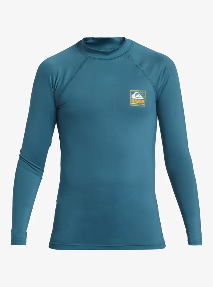 Quiksilver 816 Hawaii Badge UPF50 Long Sleeve Surf Tee Colonial Blue Boys Rashguards
