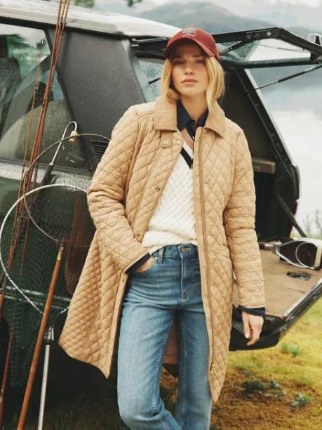 Raincoats Women Joules Tan Brown Showerproof Longline Diamond Quilted Coat