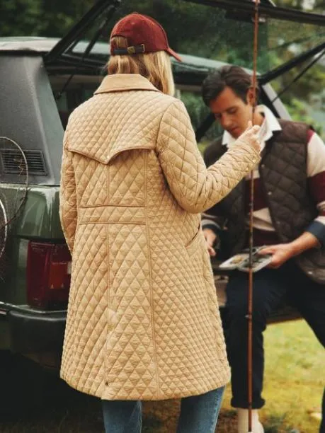 Raincoats Women Joules Tan Brown Showerproof Longline Diamond Quilted Coat