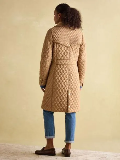 Raincoats Women Joules Tan Brown Showerproof Longline Diamond Quilted Coat