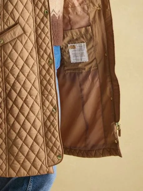 Raincoats Women Joules Tan Brown Showerproof Longline Diamond Quilted Coat