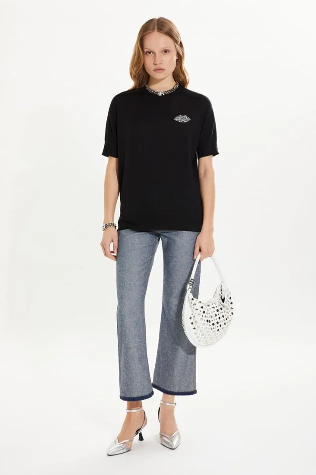 Readytowear Sweaters Sonia Rykiel Shortsleeved Sweater In Merino Wool And Silk Readytowear Sweaters Sonia Rykiel Shortsleeved Sweater In Merino Wool And Silk