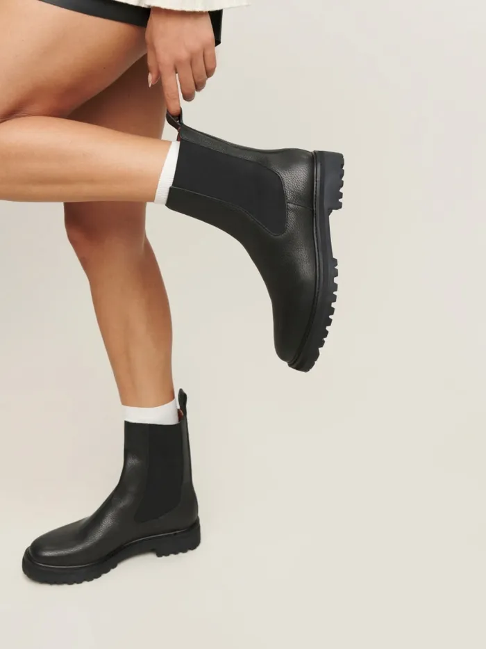 Reformation Boots Katerina Lug Sole Chelsea Boot Black Tumbled 8211 Women